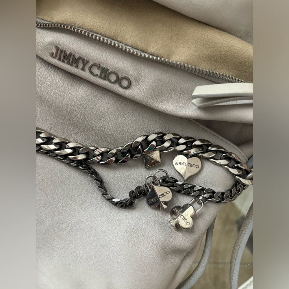 Jimmy Choo Light Gray Leather Crossbody Bag with Chain Detail - Picture 6 of 16